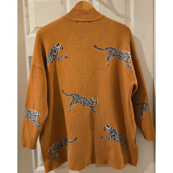 NOC Cheetah Brown Mock Neck Long Sleeve Pullover Sweater Medium 3/4 Sleeve - Picture 5 of 9